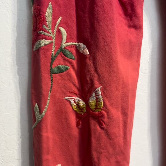 Vintage Lucky Y2K Pants Medium Wide Leg Embroidered Ombre Red Butterfly Flowers - Picture 9 of 10